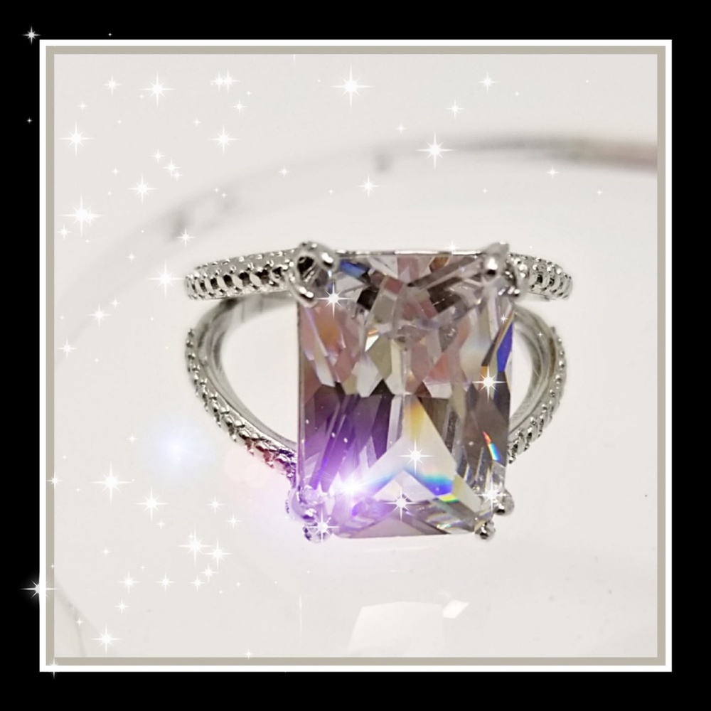 💍'12CT' EMERALD RADIANT CUT DIAMOND RING💎6,7.5,8